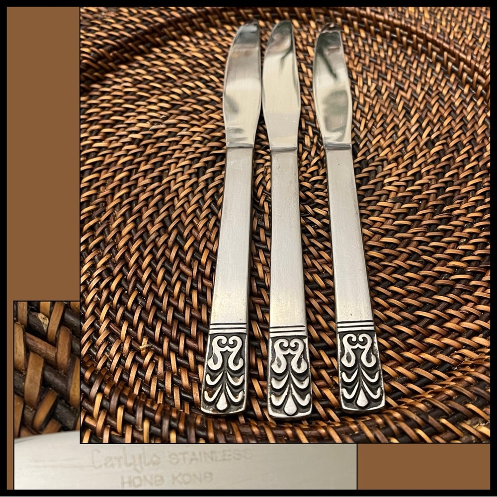 JH Carlyle Set Of 3 Knives Cameo Handle Design Vintage Hong Kong Mild Serration